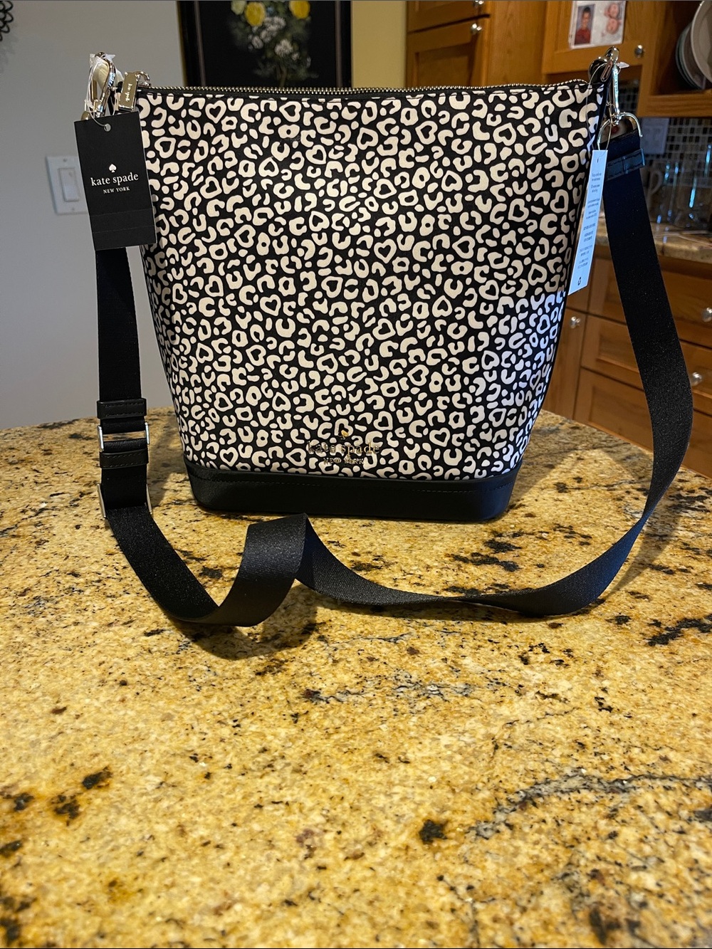 kate spade Black and White Leopard-Print Crossbody Bag